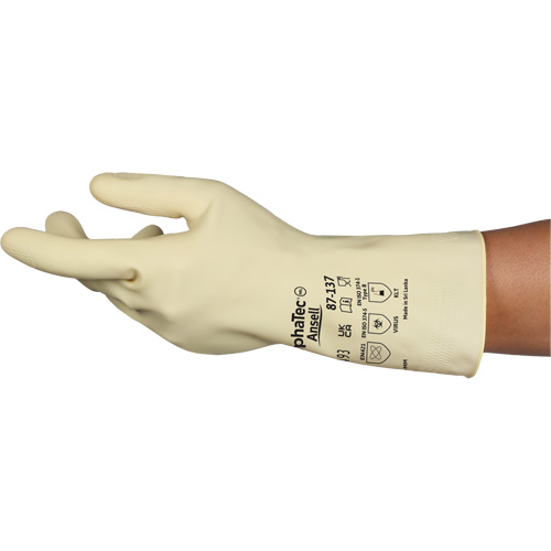 AlphaTec&reg; 87-137 Lightweight Natural Gloves, Size 7, 11.8" L, Rubber Latex, 16-mil Pronet Distribution