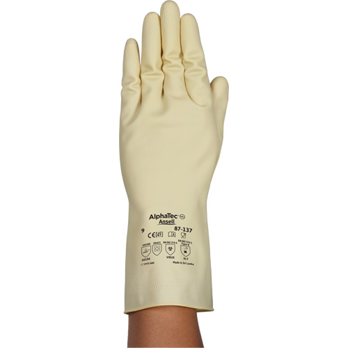 AlphaTec&reg; 87-137 Lightweight Natural Gloves, Size 7, 11.8" L, Rubber Latex, 16-mil Pronet Distribution