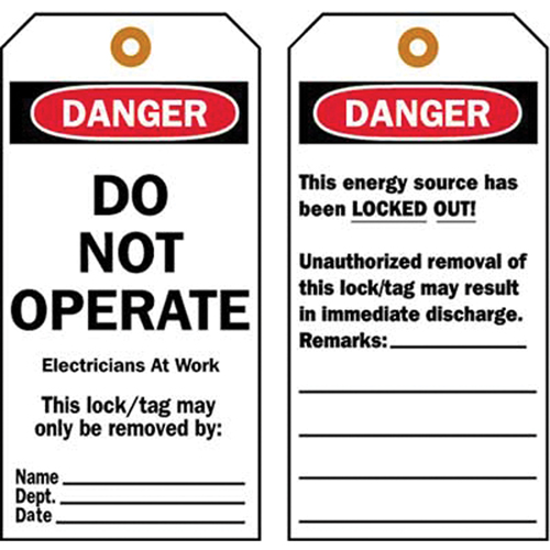 Lockout Tags, Plastic, 3" W x 5-1/2" H, English Pronet Distribution