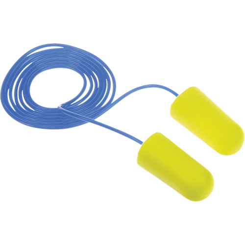 Bouchons d'oreilles n&eacute;on jaune E-A-Rsoft, Vrac - Sac en poly, Avec cordon Pronet Distribution
