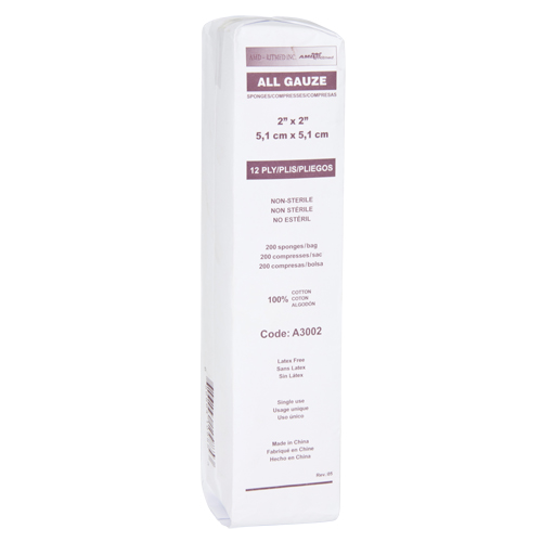 Gauze Sponges, Pad, 2" L x 2" W, Medical Device Class 1 Pronet Distribution