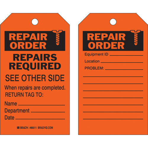 Safety Repair Tag, Polyester, 4" W x 7" H, English Pronet Distribution
