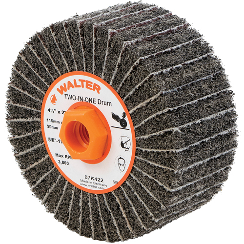 Two-In-One Finishing Drums, 4-1/2" Dia. x 2" W, 5/8"-11 Arbor, Aluminum Oxide Pronet Distribution