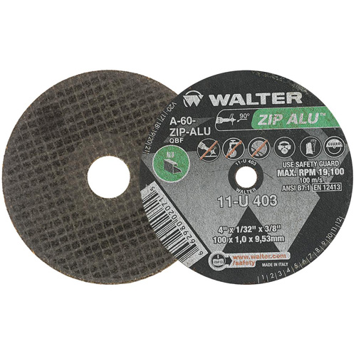 ZIP ALU Cutting Wheel, 4" x 1/32", 3/8" Arbor, Type 1, Aluminum Oxide, 19100 RPM Pronet Distribution