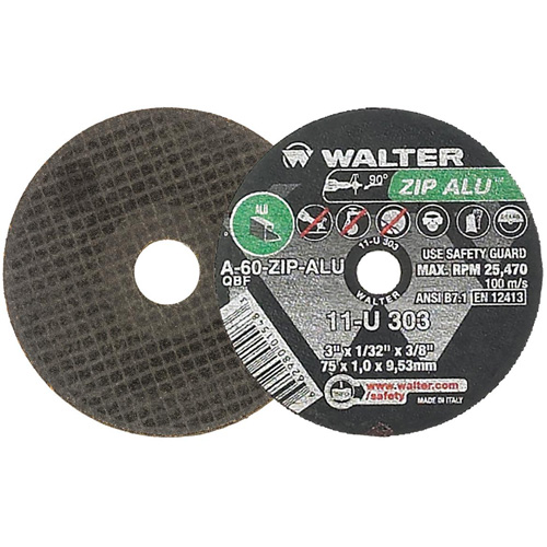 Meule ZIP ALU, 3" x 1/32", Arbre de 3/8", Type 1, Oxyde d'aluminium, 25470 Tr/min Pronet Distribution