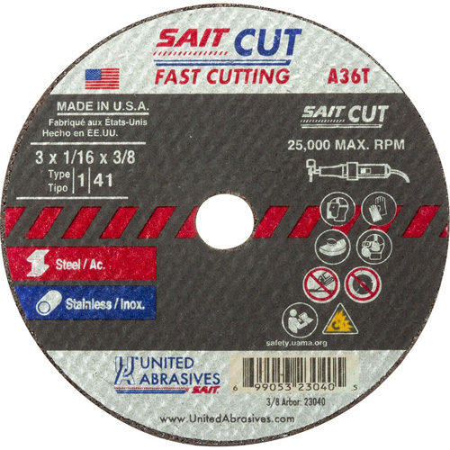 Cut-Off Wheel (A36T), 13" x 1/16", 3/8" Arbor, Type 27, Aluminum Oxide, 25000 RPM Pronet Distribution