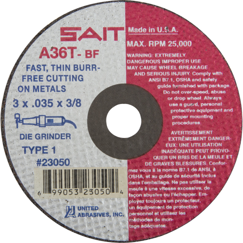 Cut-Off Wheel (A36T), 3" x 0.035", 3/8" Arbor, Type 27, Aluminum Oxide, 25000 RPM Pronet Distribution