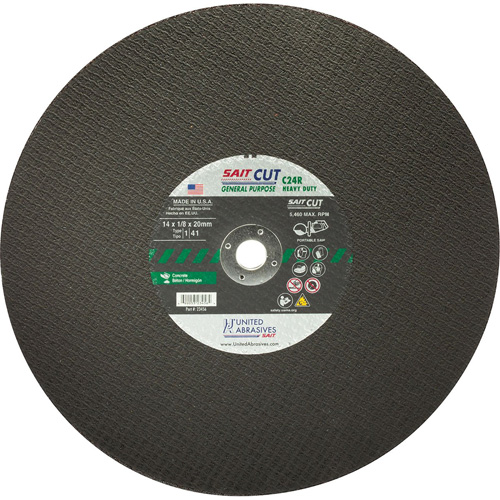 C24R Concrete High Speed Cut-Off Wheel, 14" x 1/8", 25/32" Arbor, Type 1, Silicon Carbide, 5460 RPM Pronet Distribution