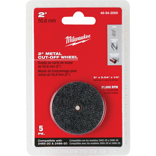 M12 Fuel Right Angle Die Grinder Cut-Off Wheels, 2" x 0.04", 1/4" Arbor, Type 1, Aluminum Oxide, 21000 RPM Pronet Distribution