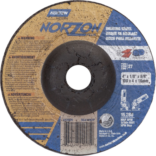 Meule NorZon Plus SGZ, 4" x 1/8", Arbre 5/8", C&eacute;ramique d'alumine, Type 27 Pronet Distribution