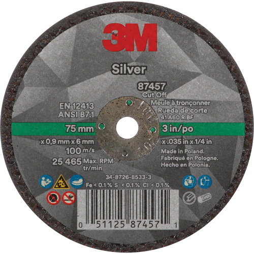 Meule &agrave; tronçonner Silver, 3" x 0,04", Arbre de 1/4"-28, Type 1, C&eacute;ramique, 25645 Tr/min Pronet Distribution