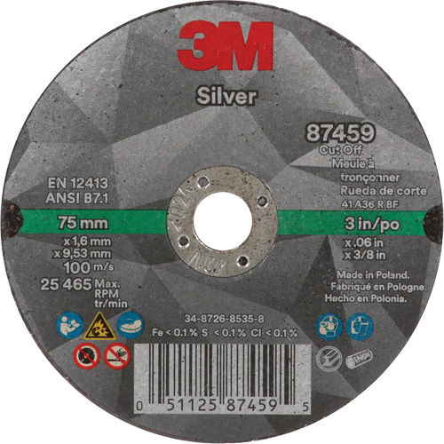 Silver Cut-Off Wheel, 3" x 0.06", 3/8"-24 Arbor, Type 1, Ceramic, 25645 RPM Pronet Distribution