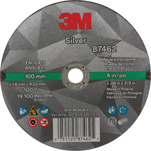 Silver Cut-Off Wheel, 4" x 0.06", 3/8"-24 Arbor, Type 1, Ceramic, 19100 RPM Pronet Distribution