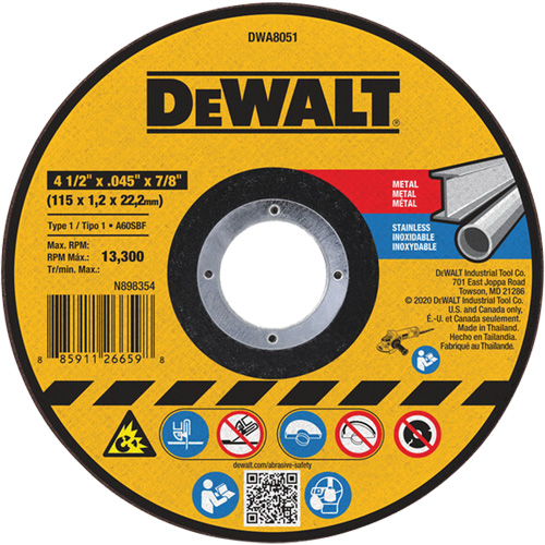 Metal Cut-Off Wheel, 4-1/2" x 0.045", 7/8" Arbor, Aluminum Oxide, Type 1 Pronet Distribution