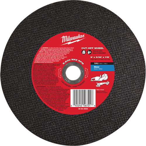 Meule &agrave; tronçonner, 9" x 3/32", Arbre de 7/8", Type 1, 6600 Tr/min Pronet Distribution
