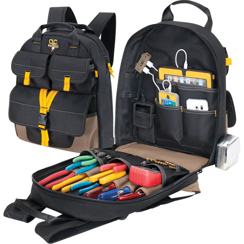 Sac &agrave; dos avec prises de recharge pour appareils &eacute;lectroniques, 13-1/2" lo x 5-1/4" la, Noir, Polyester Pronet Distribution