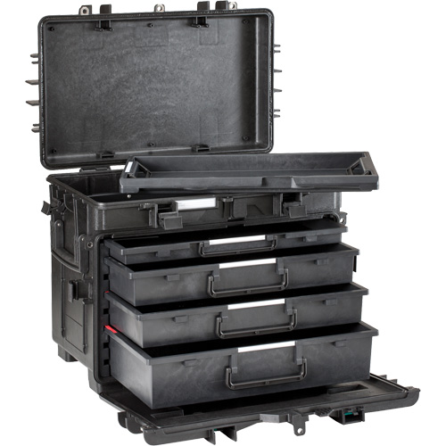 Coffre &agrave; outils militaire mobile avec tiroirs, 4 tiroirs, 22-4/5" la x 15" p x 18" h, Noir Pronet Distribution
