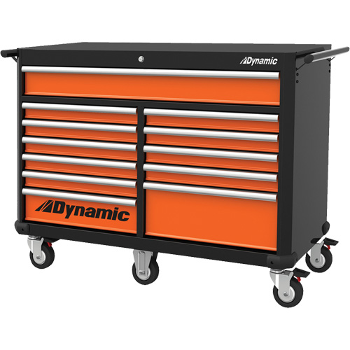Armoire roulante, 12 tiroirs, 53" la x 24" p x 41" h, Noir/Orange Pronet Distribution