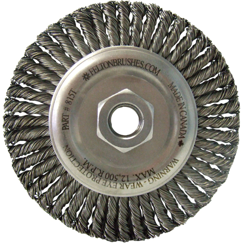 Brosses m&eacute;talliques &agrave; touret, Dia. 5-7/8", Fils 0,02", Arbre 5/8"-11, Acier Pronet Distribution
