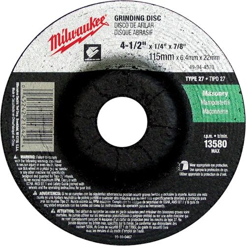 Grinding Wheel, 4-1/2" x 1/4", 7/8" Arbor, Silicon Carbide, Type 27 Pronet Distribution