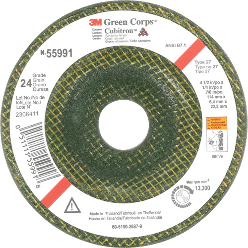 Green Corps Depressed Centre Wheel, 4-1/2" x 1/4", 7/8" Arbor, Ceramic, Type 27 Pronet Distribution