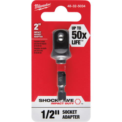 Shockwave Impact Socket Adapter, 1/4" Drive Size, 1/2" Male Size, Ball, 2" L Pronet Distribution