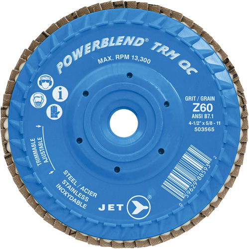 PowerBlend TRM QC Trimmable Flap Disc, 5" x 5/8"-11, Type 27, Z60 Grit, Zirconia Alumina Pronet Distribution