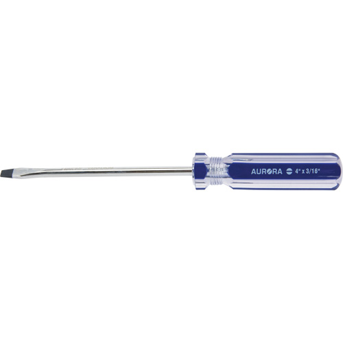 Tournevis &agrave; fente bleu transparent avec bandes, Tige de 3/16", Ronde, Prise en Plastique Pronet Distribution