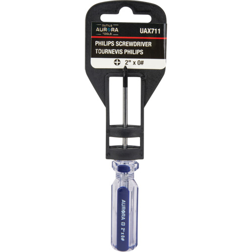 Tournevis Philips bleu transparent avec bandes, #0, Prise Plastique Pronet Distribution