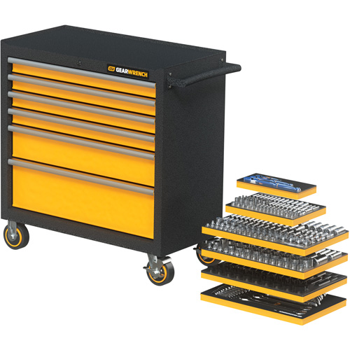 Jeu d'outils m&eacute;triques pour m&eacute;canicien MEGAMOD dans des plateaux en mousse modulaire avec armoire roulante &agrave; outils, 358 morcea Pronet Distribution