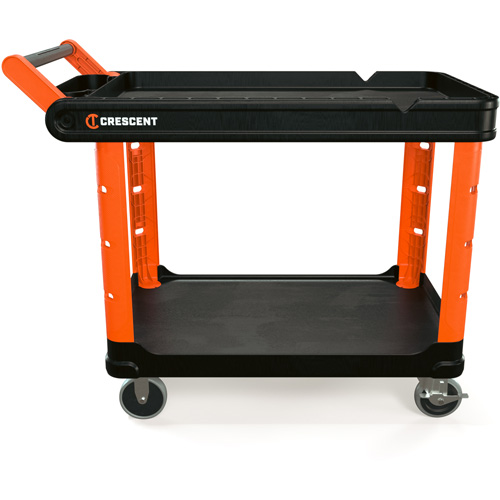 Chariot utilitaire industriel &agrave; 2 tablettes RAILWORKS avec roulettes dures de 5", 47" lo x 24-1/2" la x 34" h, Noir/Orange Pronet Distribution