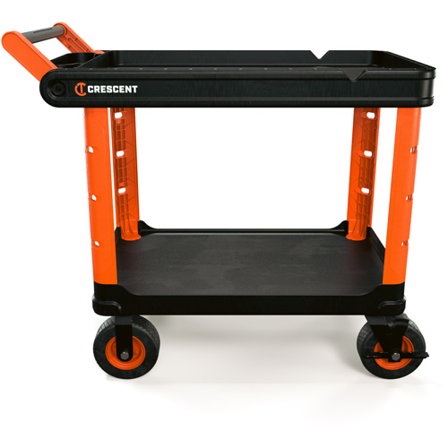 Chariot utilitaire industriel &agrave; 2 tablettes RAILWORKS avec roulettes de 8", 47" lo x 24-1/2" la x 37-4/5" h, Noir/Orange Pronet Distribution