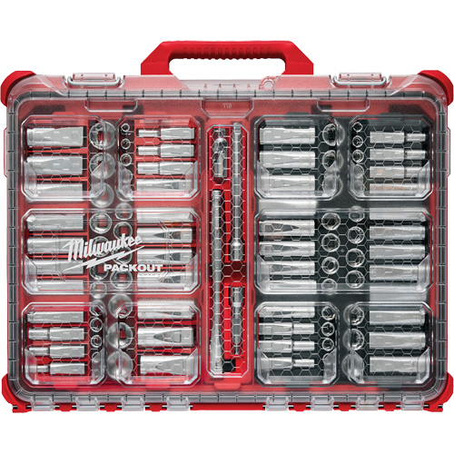 Jeu de cliquets et douilles m&eacute;triques/SAE avec organisateur PACKOUT &agrave; profil bas, 98 Mcx, Prise de 3/8" Pronet Distribution