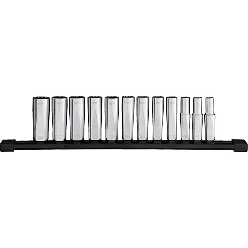 Jeu de douilles &agrave; puits profondes m&eacute;triques &agrave; 12 pans, 12 Mcx, Prise de 3/8", Profond Pronet Distribution