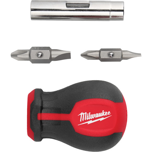 6-in-1 Stubby Multi-Bit Screwdriver, 3" L, Cushion Grip Handle Pronet Distribution
