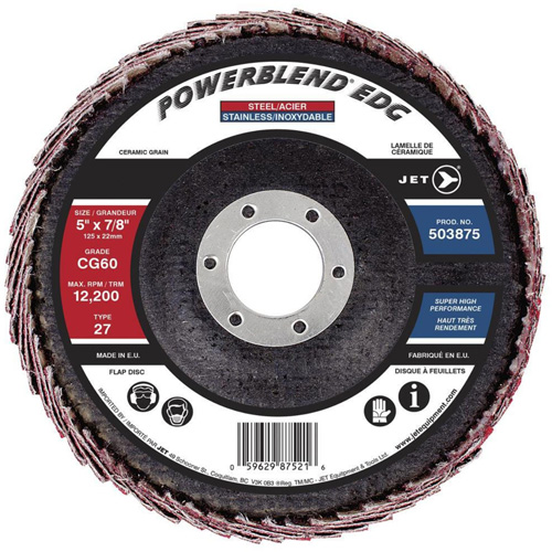 POWERBLEND EDG Curved Edge Flap Disc, 5" x 7/8", Type 27, CG60 Grit, Ceramic Pronet Distribution