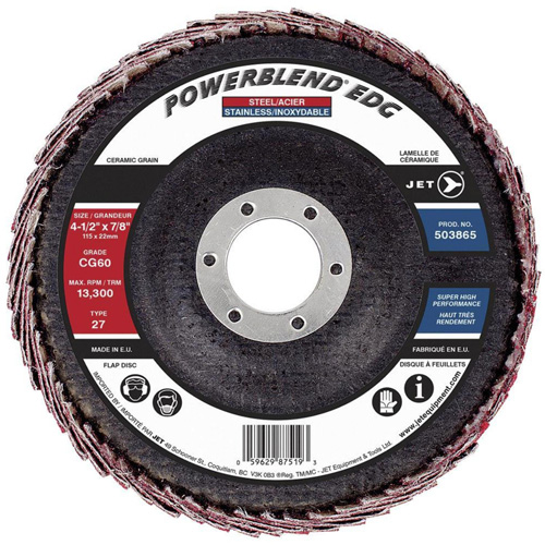 POWERBLEND EDG Flap Disc, 4-1/2" x 7/8", Type 27, CG60 Grit, Ceramic Pronet Distribution