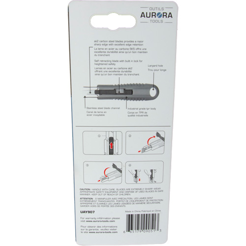 Couteau de s&eacute;curit&eacute; r&eacute;tractable standard, Acier inoxydable, Prise en Caoutchouc Pronet Distribution