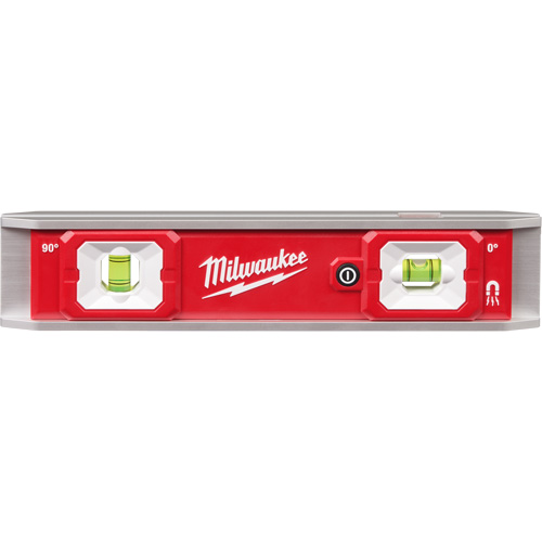 Niveau torpille &eacute;quip&eacute;e de fioles lumineuses, 9" lo, Aluminium, 2 fioles, Magn&eacute;tique Pronet Distribution