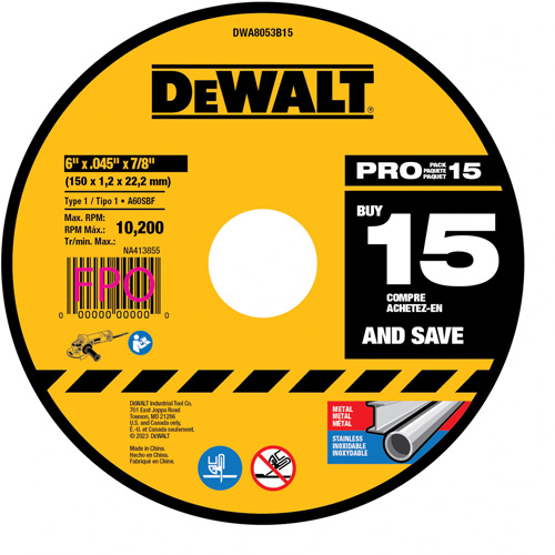 Metal Cutting Wheel, 6" x 0.045", 7/8" Arbor, Type 1, Aluminum Oxide Pronet Distribution