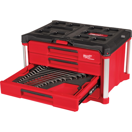 60-Piece Metric & SAE Combination Wrench Set with PACKOUT 4 Drawer Tool Box, 16-3/10" x 22-1/5" x 14-3/10", Black/Red Pronet Distribution