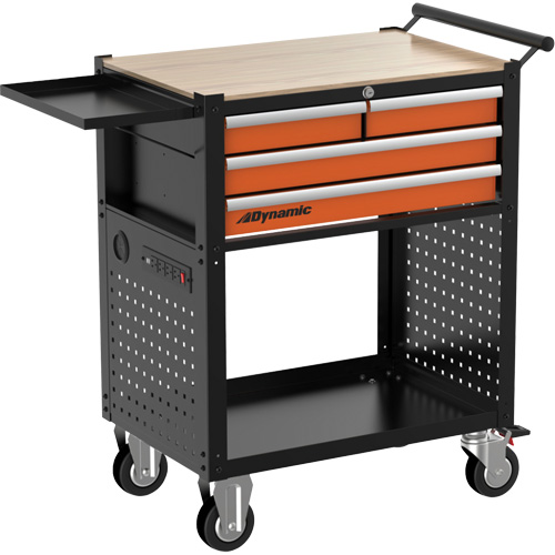 Utility Cart, 4 Drawers, Black/Orange Pronet Distribution