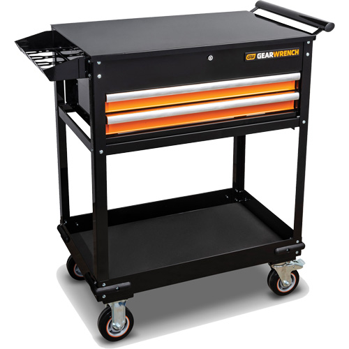 Chariot utilitaire, 2 tiroirs, 32-1/2" la x 42" h, Noir/Orange Pronet Distribution