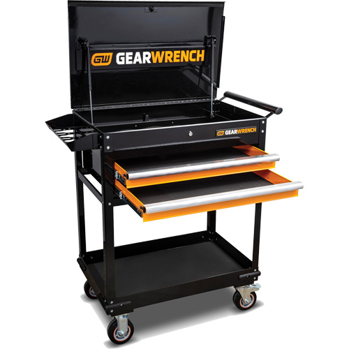 Chariot utilitaire, 2 tiroirs, 32-1/2" la x 42" h, Noir/Orange Pronet Distribution