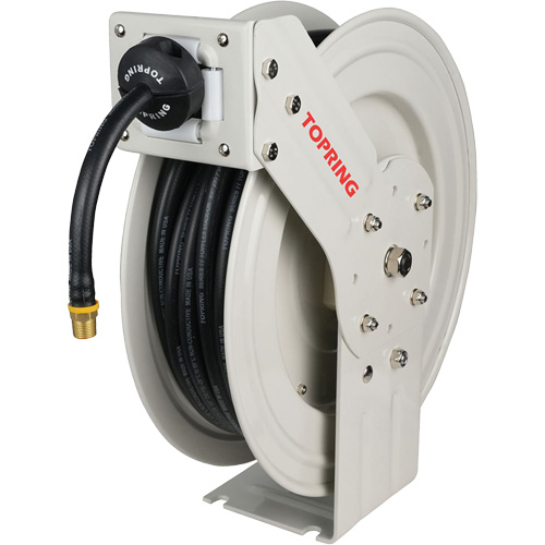 MAXREEL Single-Arm Automatic Rewind L Hose Reel with Rubber Hose, Air, 3/8" x 50', Single Hose, 250 PSI Pronet Distribution