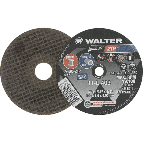 Zip Cut-Off Wheel, 4" x 1/32", 3/8" Arbor, Type 1, Aluminum Oxide, 19100 RPM Pronet Distribution