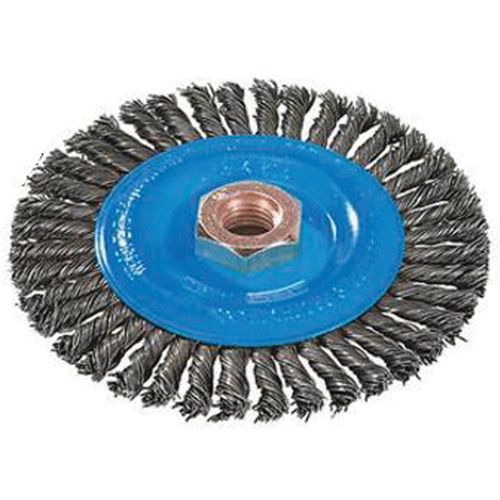 Brosse &agrave; fils nou&eacute;s pour cordons de soudure, Dia. 4", Fils 0,02", Arbre 5/8"-11, Aluminium/Acier inoxydable Pronet Distribution