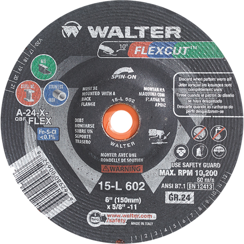 Flexcut Depressed Centre Grinding Wheels, 6", 36 Grit, Aluminum Oxide, 5/8"-11, 10200 RPM, Type 29 Pronet Distribution