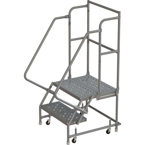 Escabeaux roulants &agrave; dessus profond, 2 marches, Largeur de la marche 16", Hauteur de la plateforme 20", Acier Pronet Distribution