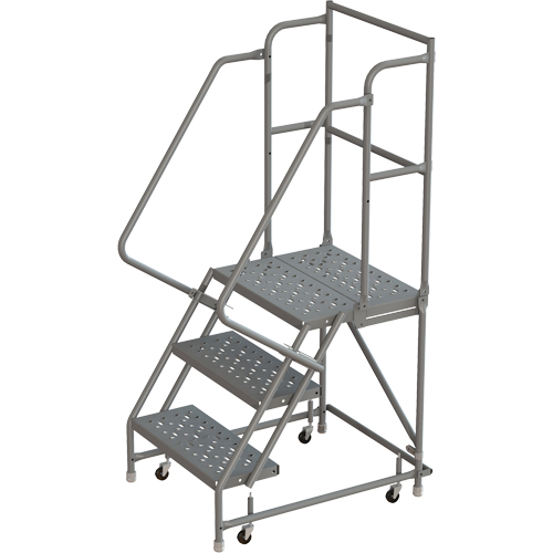 Escabeaux roulants &agrave; dessus profond, 3 marches, Largeur de la marche 24", Hauteur de la plateforme 30", Acier Pronet Distribution